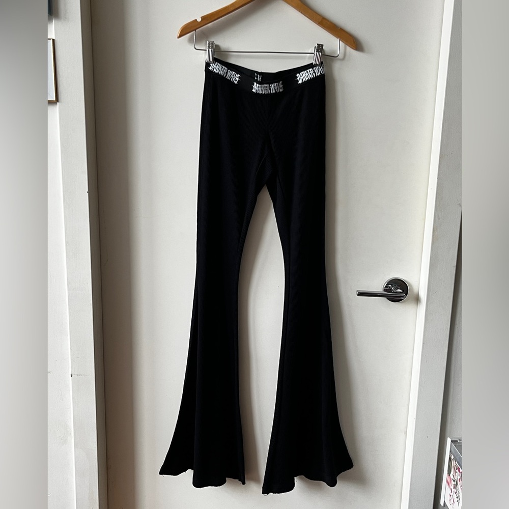 Darker Wavs Dolls Kill waffle knit super flare black leggings